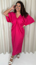 CurveWow Balloon Sleeve Kimono Midi Dress Pink
