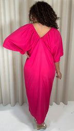 CurveWow Balloon Sleeve Kimono Midi Dress Pink