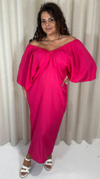 CurveWow Balloon Sleeve Kimono Midi Dress Pink