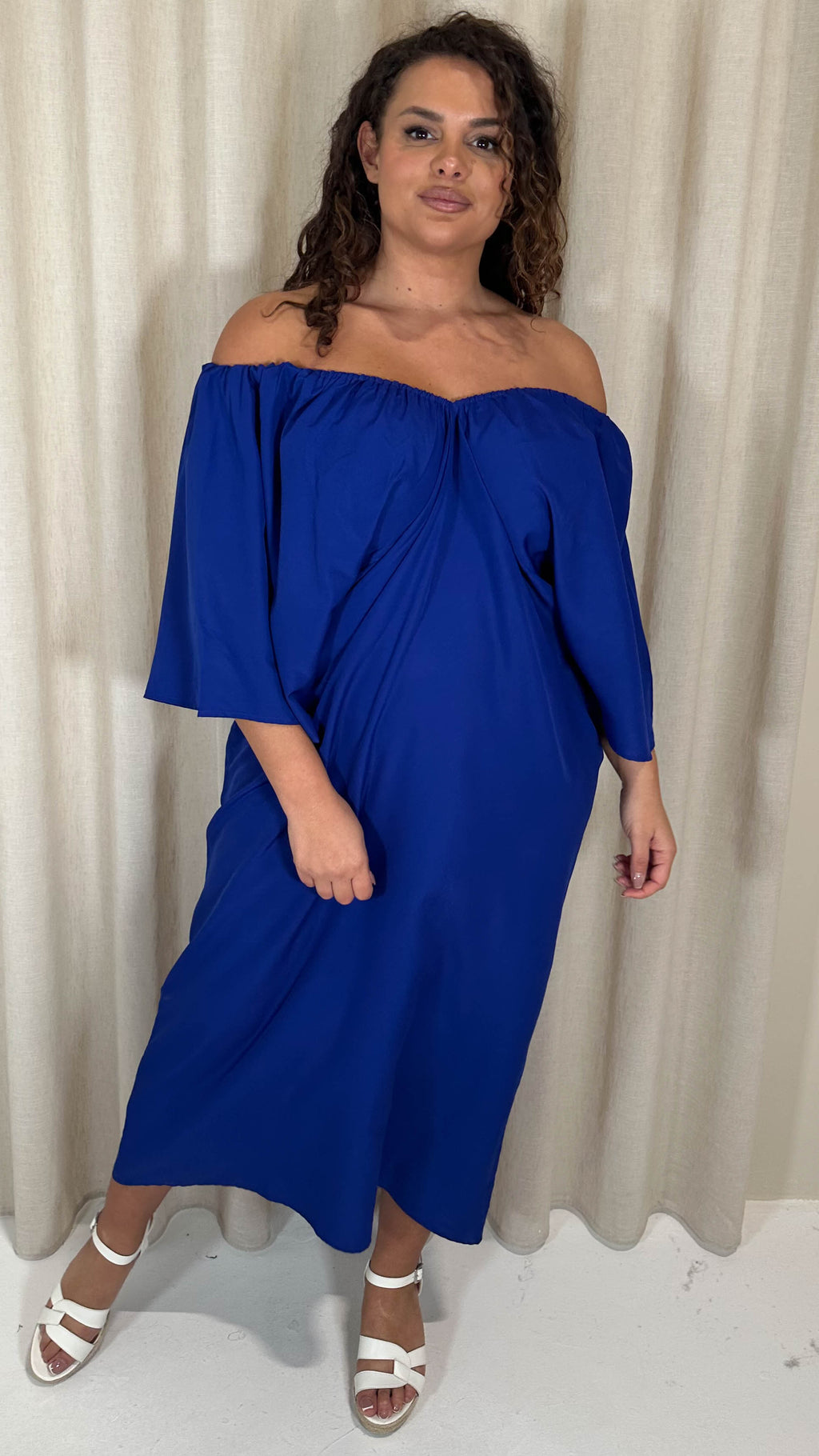 CurveWow Balloon Sleeve Kimono Midi Dress Blue