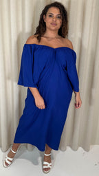 CurveWow Balloon Sleeve Kimono Midi Dress Blue