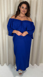 CurveWow Balloon Sleeve Kimono Midi Dress Blue