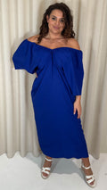 CurveWow Balloon Sleeve Kimono Midi Dress Blue
