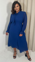 CurveWow Pussybow Midaxi Dress Blue