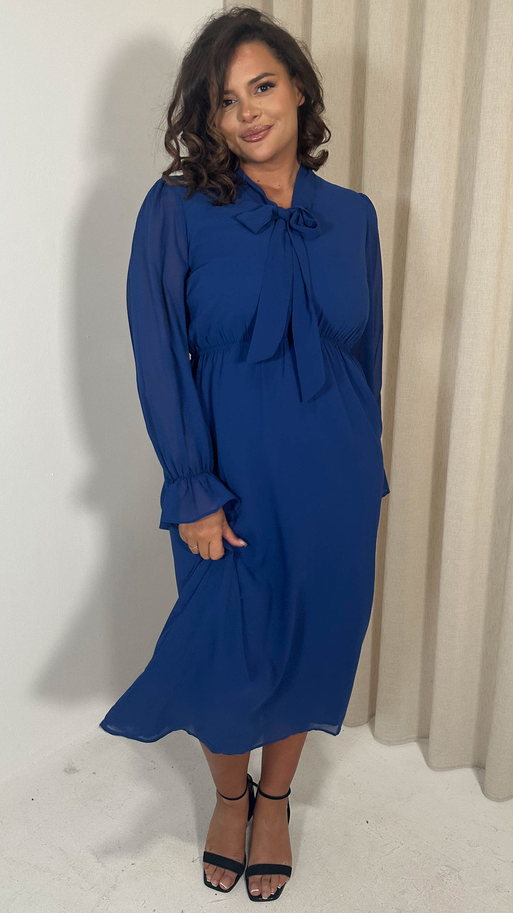 CurveWow Pussybow Midaxi Dress Blue
