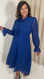 CurveWow Pussybow Midaxi Dress Blue