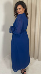 CurveWow Pussybow Midaxi Dress Blue