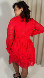 CurveWow Lace Keyhole Shift Dress Red