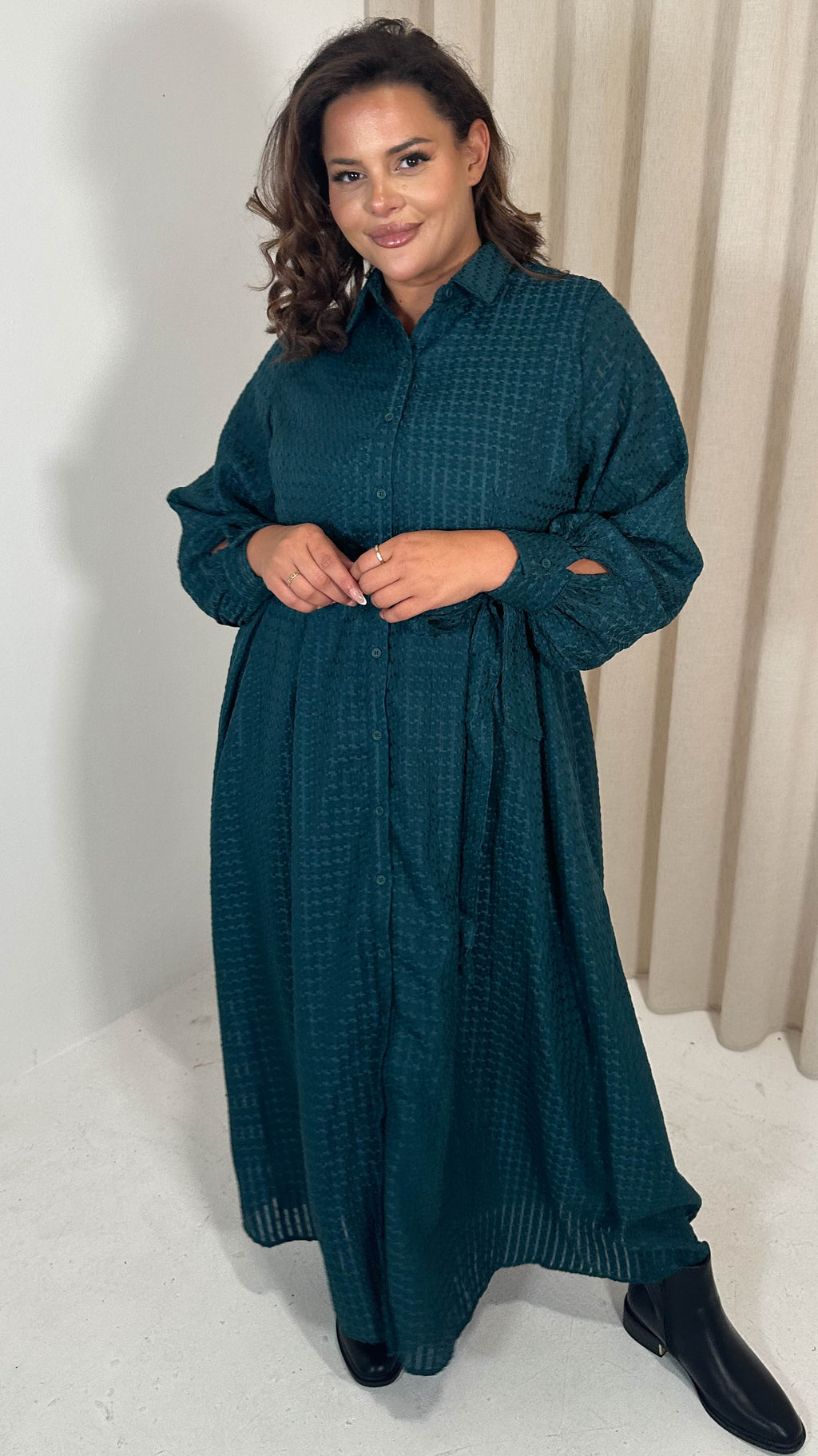 CurveWow Square Net Shirt Dress Teal