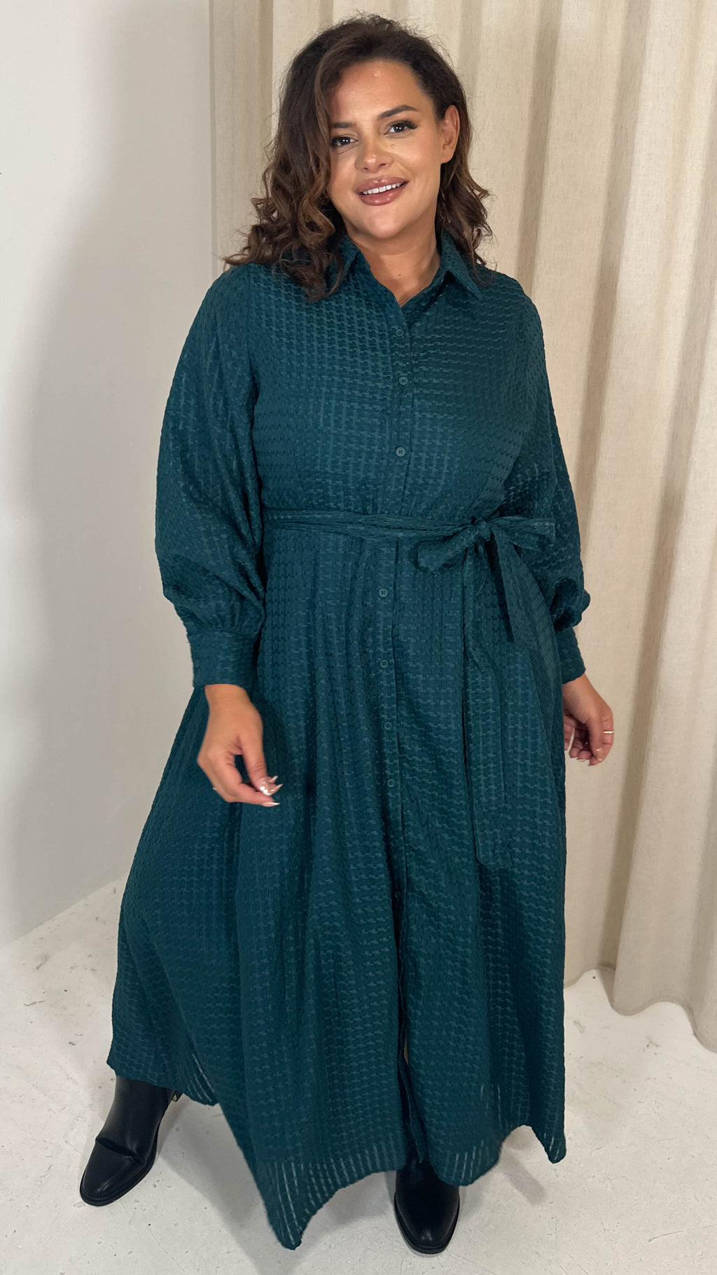 CurveWow Square Net Shirt Dress Teal