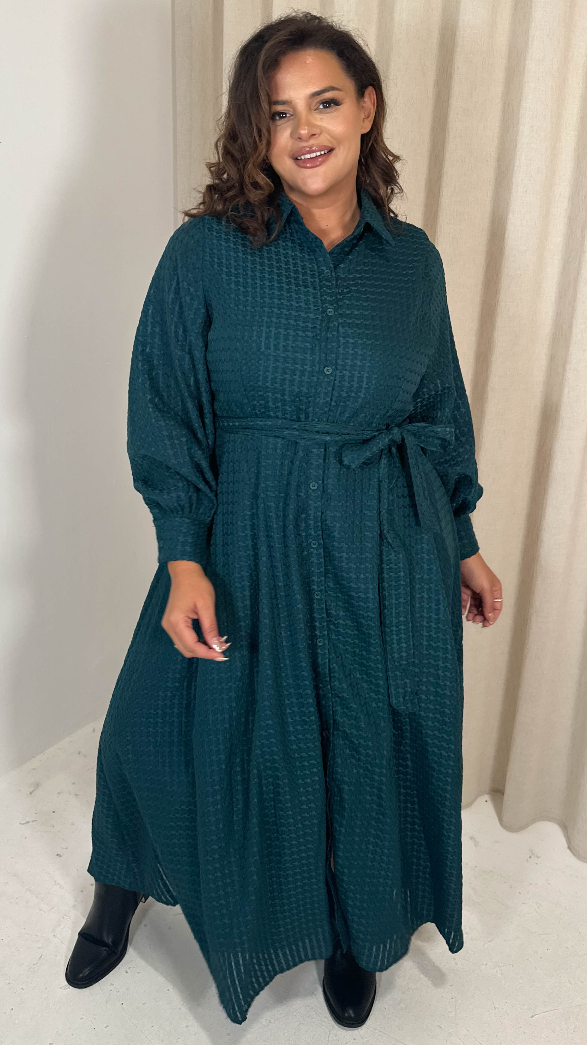 CurveWow Square Net Shirt Dress Teal
