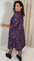 CurveWow V Neck Smock Dress Multi Paisley Print