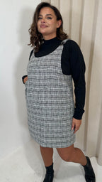 CurveWow Check Pinafore Dress Black & White