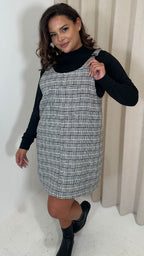 CurveWow Check Pinafore Dress Black & White