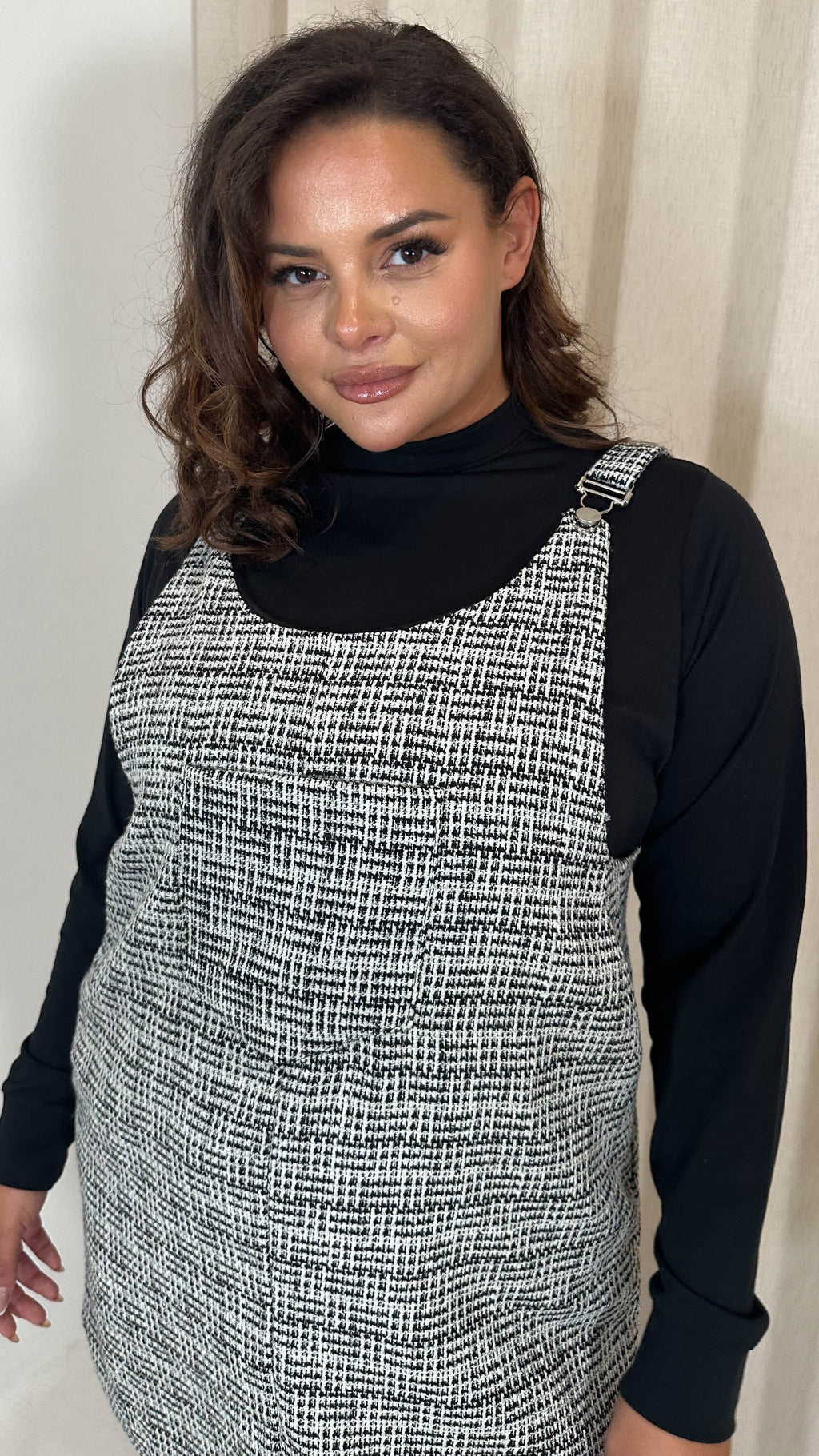 CurveWow Check Pinafore Dress Black & White