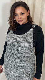 CurveWow Check Pinafore Dress Black & White
