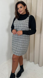 CurveWow Check Pinafore Dress Black & White
