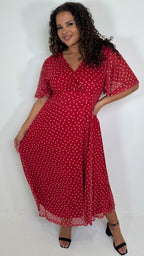 CurveWow Mesh Angel Sleeve Dress Red Spot
