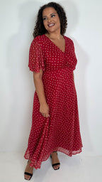 CurveWow Mesh Angel Sleeve Dress Red Spot
