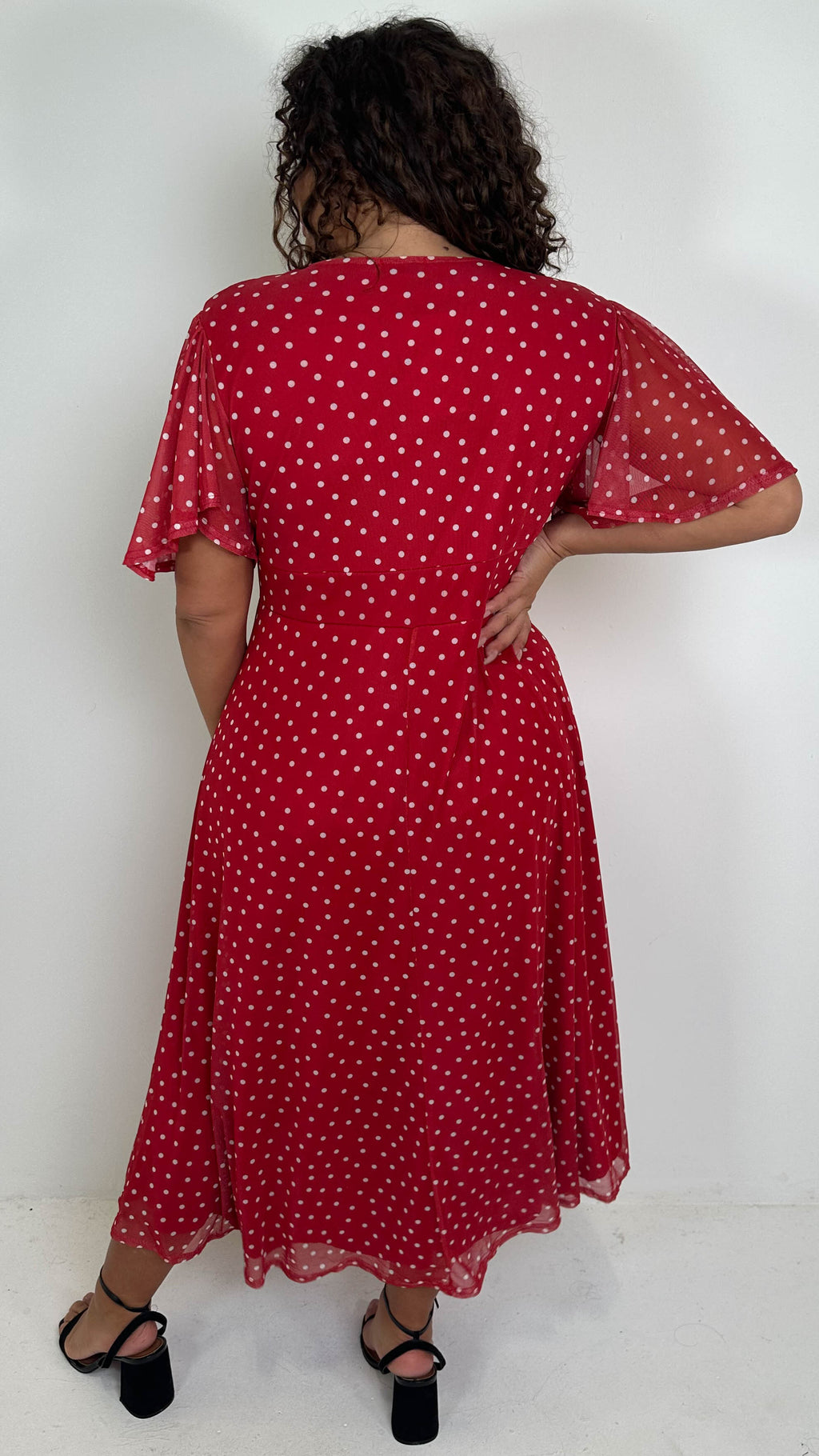 CurveWow Mesh Angel Sleeve Dress Red Spot