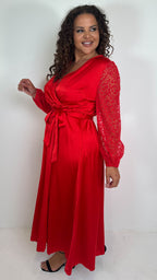 CurveWow Mesh Detail Wrap Midaxi Dress Red