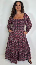 CurveWow Shirred Top Maxi Dress Red Floral