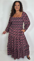 CurveWow Shirred Top Maxi Dress Red Floral