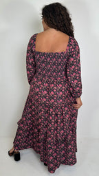 CurveWow Shirred Top Maxi Dress Red Floral