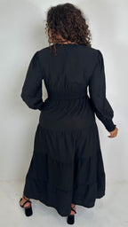 CurveWow Textured Button Front Shirred Waist Maxi Dress Black