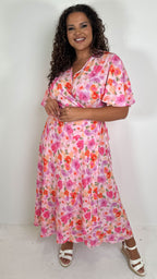 CurveWow Angel Sleeve Wrap Dress Pink Multi Floral