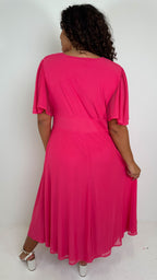 CurveWow Cowl Neck Mesh Angel Sleeve Dress Cerise