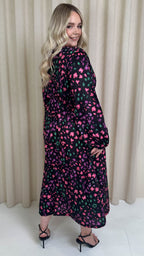 CurveWow Petite Wrap Balloon Sleeve Midaxi Dress Multi Animal