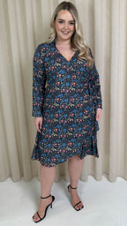 CurveWow Wrap Shirt Dress Black Multi Floral
