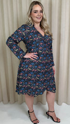 CurveWow Wrap Shirt Dress Black Multi Floral