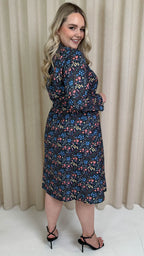 CurveWow Wrap Shirt Dress Black Multi Floral