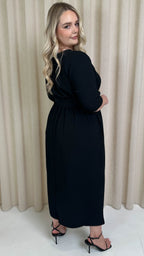CurveWow Textured Belted Pocket Midi Dress Black
