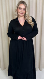 CurveWow Collared Button Smock Dress Black