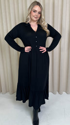 CurveWow Collared Button Smock Dress Black