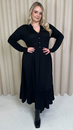 CurveWow Collared Button Smock Dress Black