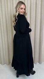 CurveWow Collared Button Smock Dress Black