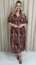 CurveWow Wrap Midi Dress Leopard