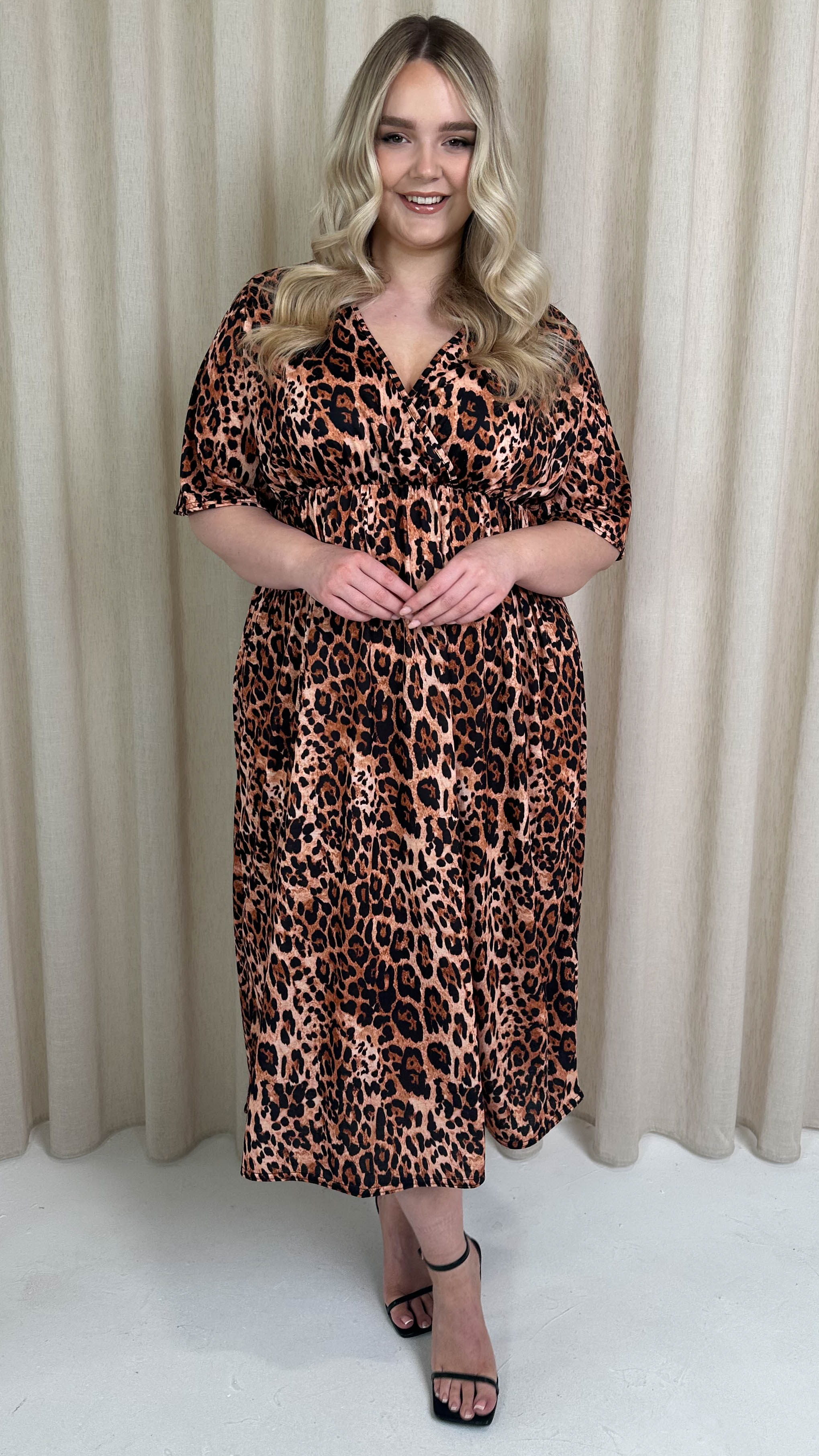 CurveWow Wrap Midi Dress Leopard