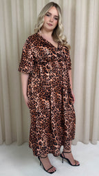 CurveWow Wrap Midi Dress Leopard