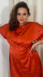 CurveWow Keyhole Oriental Satin Dress Rust