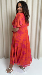 CurveWow Mesh Angel Sleeve Dress Coral Floral