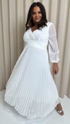 CurveWow Pleated Wrap Maxi Dress White
