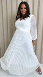 CurveWow Pleated Wrap Maxi Dress White