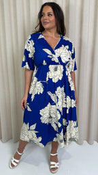 CurveWow Wrap Midi Dress Blue Floral