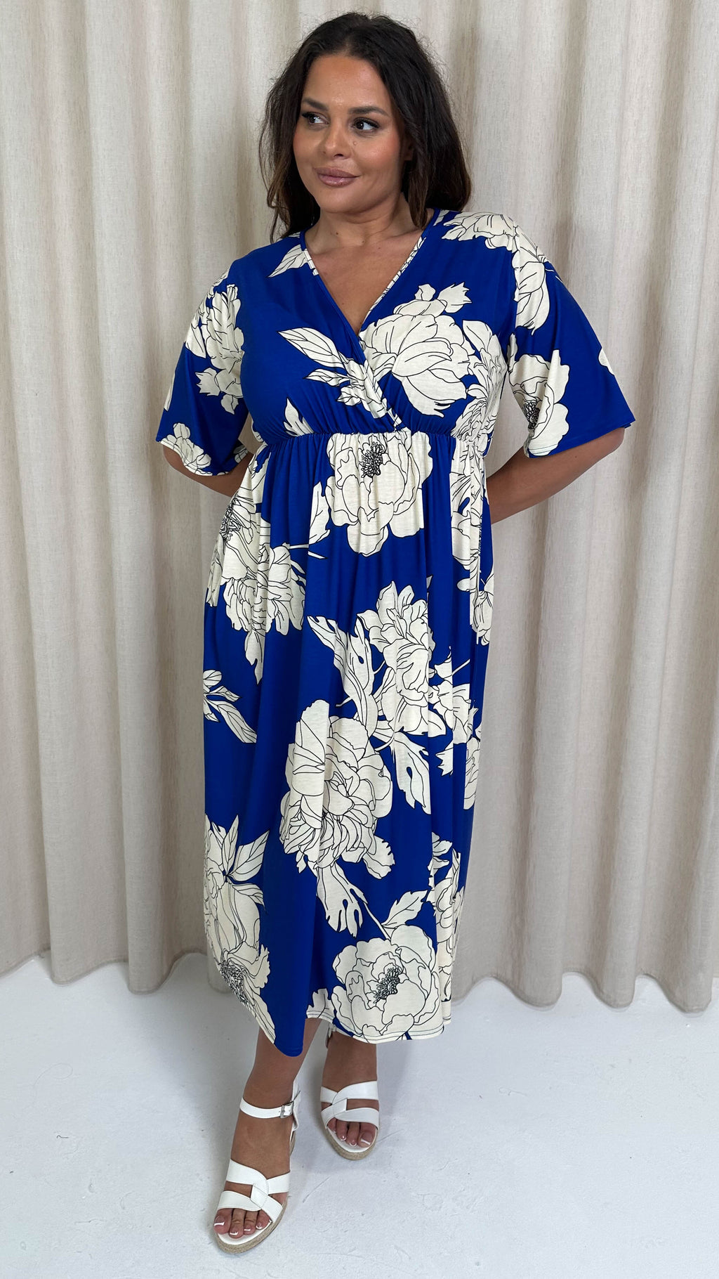 CurveWow Wrap Midi Dress Blue Floral