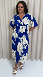 CurveWow Wrap Midi Dress Blue Floral